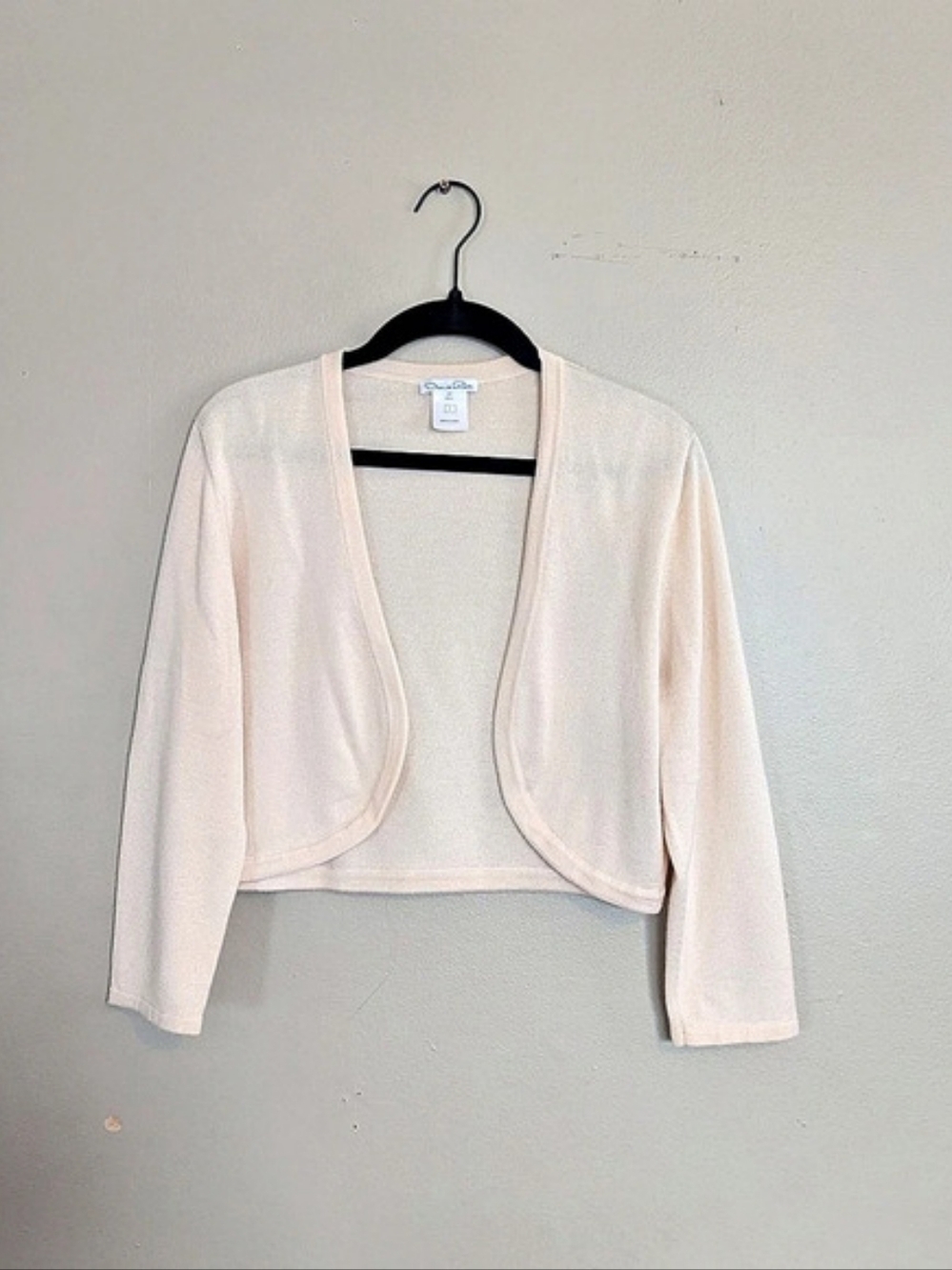 Oscar de la Renta Cashmere Silk Cropped Shrug Bolero in Cream Large Quiet Luxury